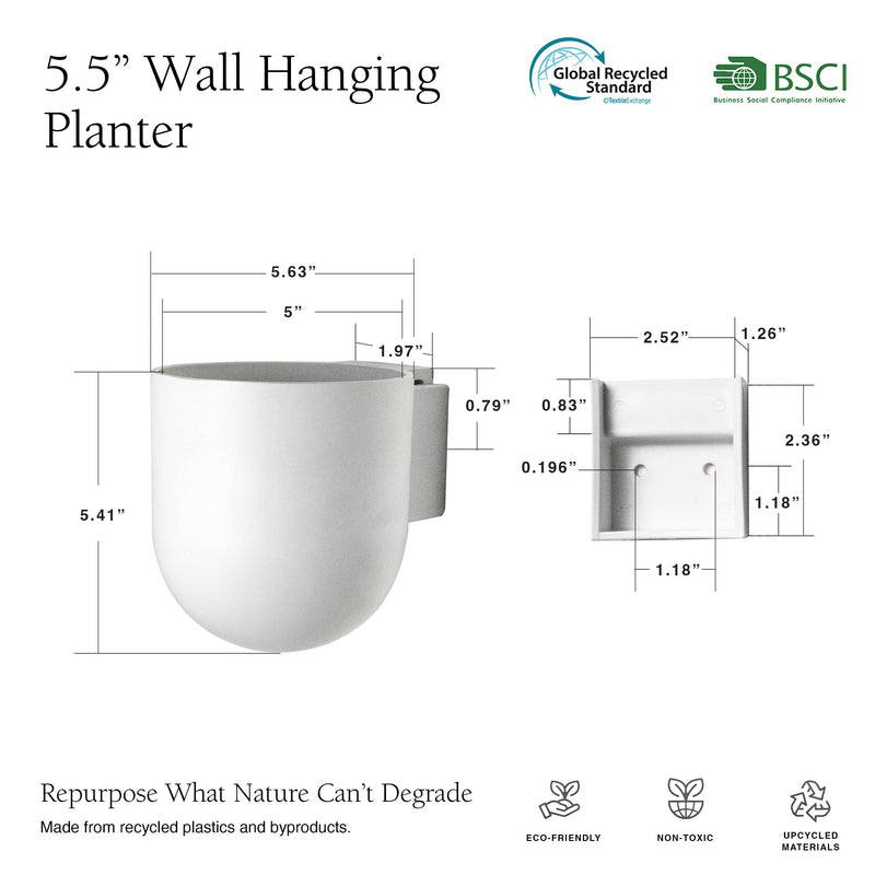 5.5" Wall Mounted Upcycled Planter Pot