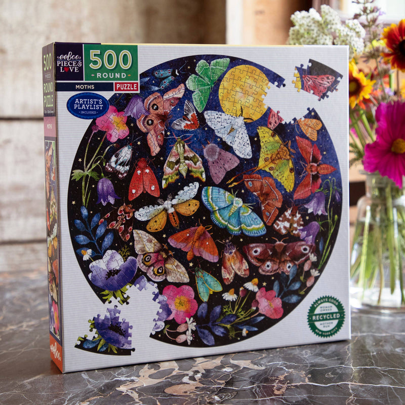 Moths 500 Piece Round Adult Jigsaw Puzzle